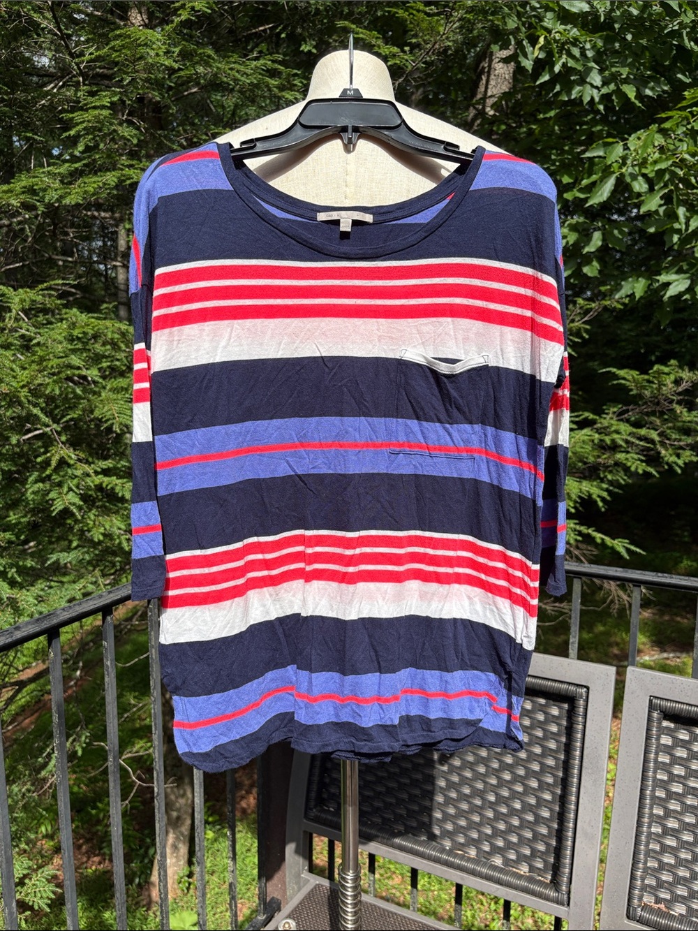 GAP navy Striped Top with pink, White & Blue Stripes 3/4 sleeves sz M